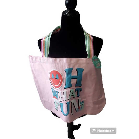 New With Tags Pink Colorful Canvas Tote Bag Jadelynn Brooke OH What Fun Holiday - Picture 2 of 10